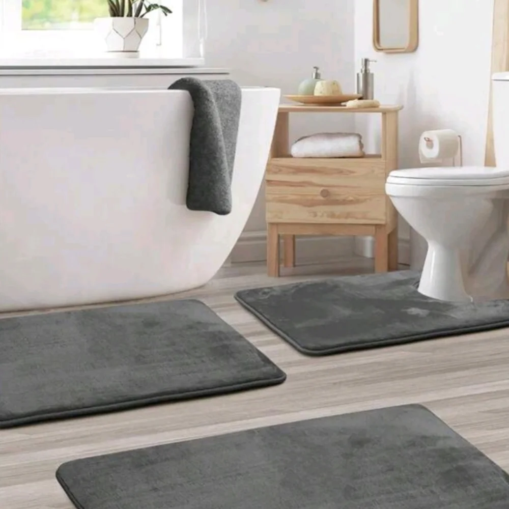 Dark gray 3 piece bath mat set